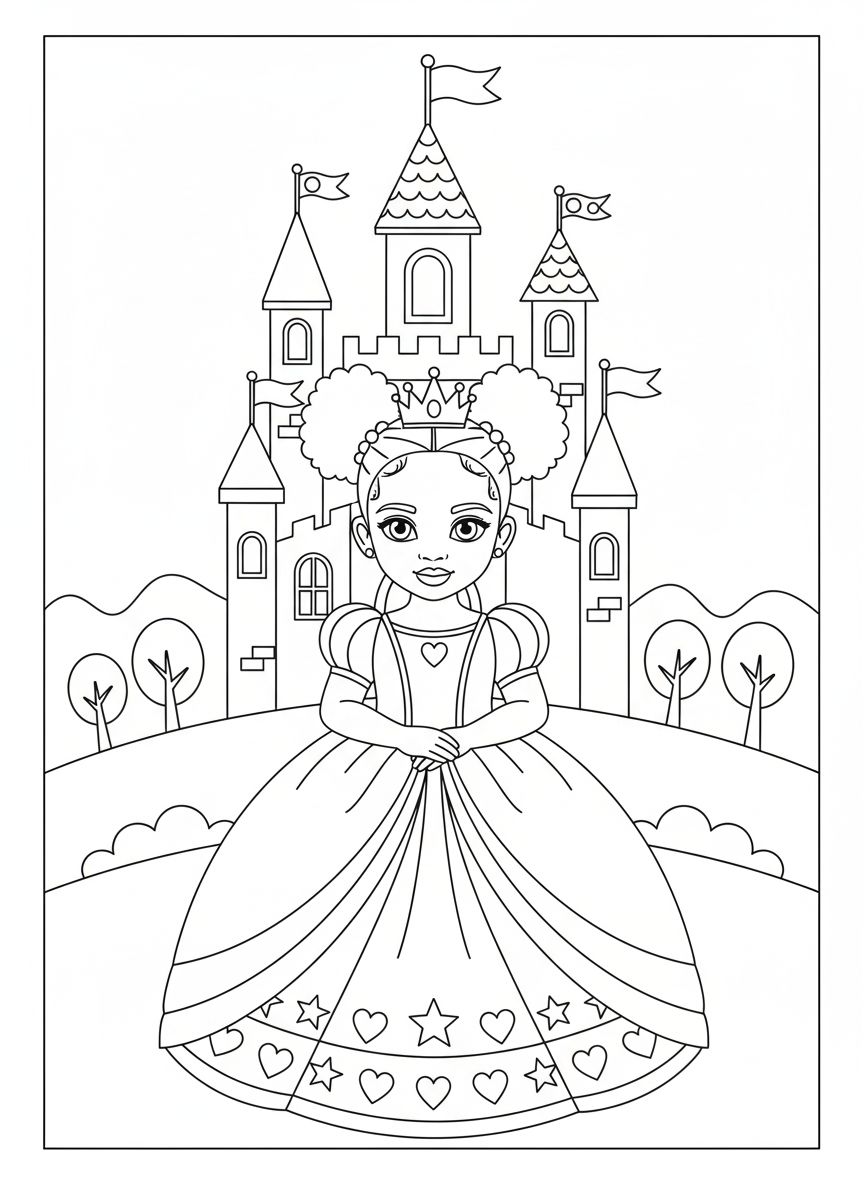Princess at castle coloring page